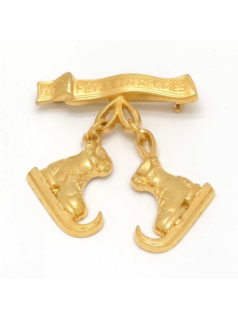 Hermes Skate Shoes Motif Brooch Gold